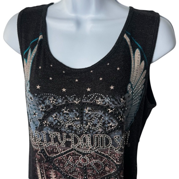 Harley-Davidson Patriot Embellished Sleeveless Tank Top Charcoal Rhinestone M - Picture 3 of 11